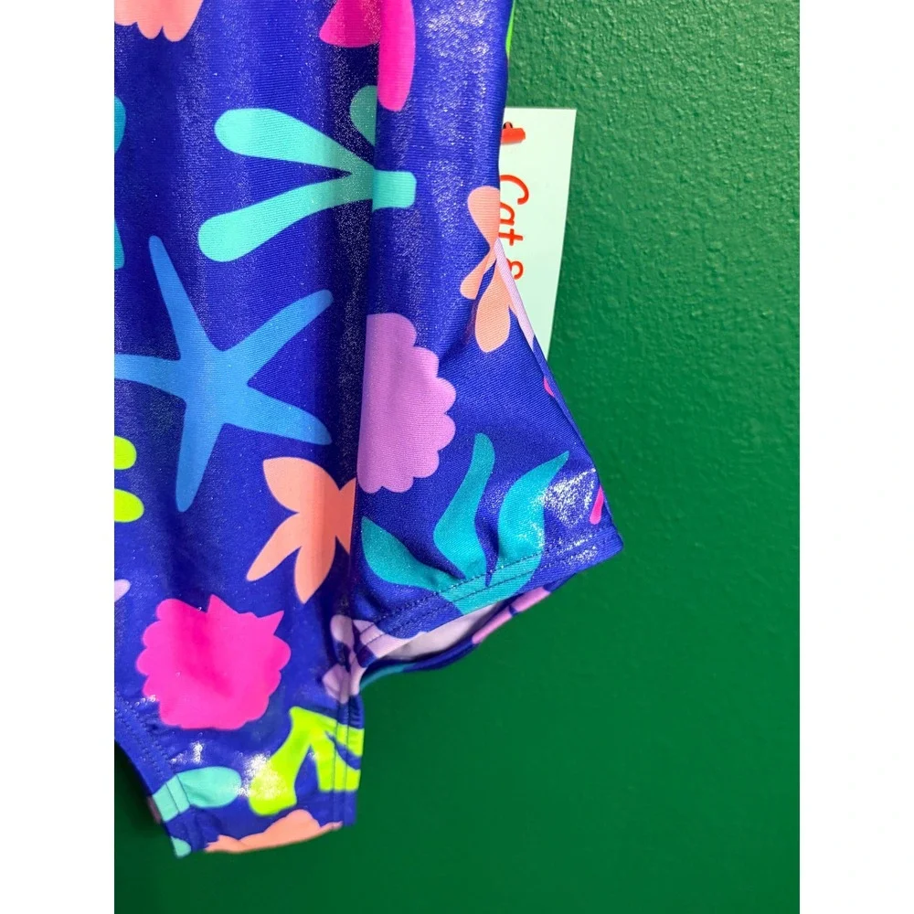 Cat & Jack Shiny Underwater Sea Life UPF50+ 1pc Swim Bathing Suit XS 4/5 NEW NWT